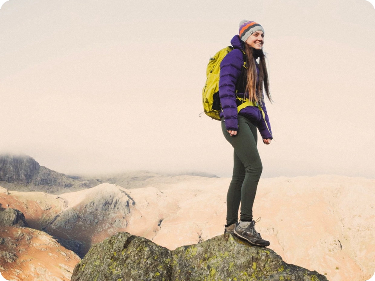 person hiking on a mountain